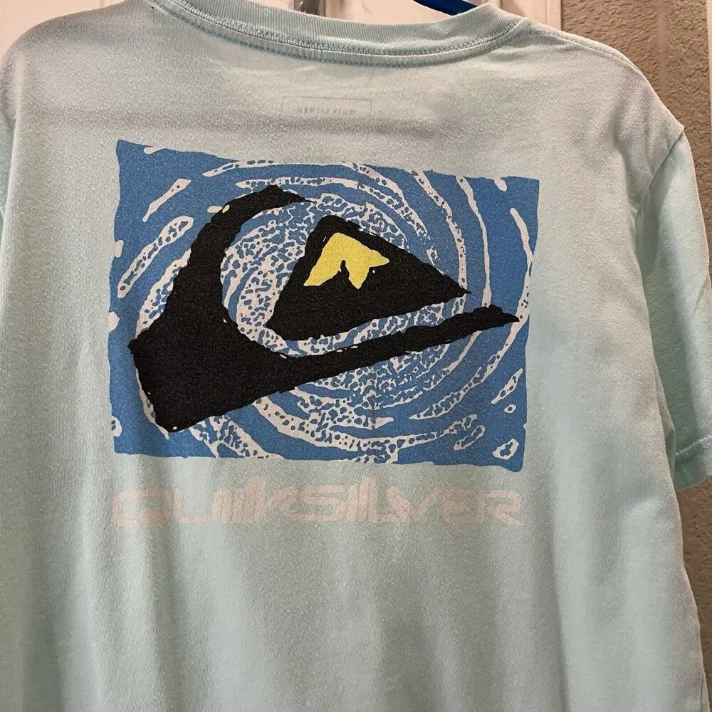 QuikSilver Light Blue Teal Ocean Graphic Tee Short Sleeve Youth Boys Size L